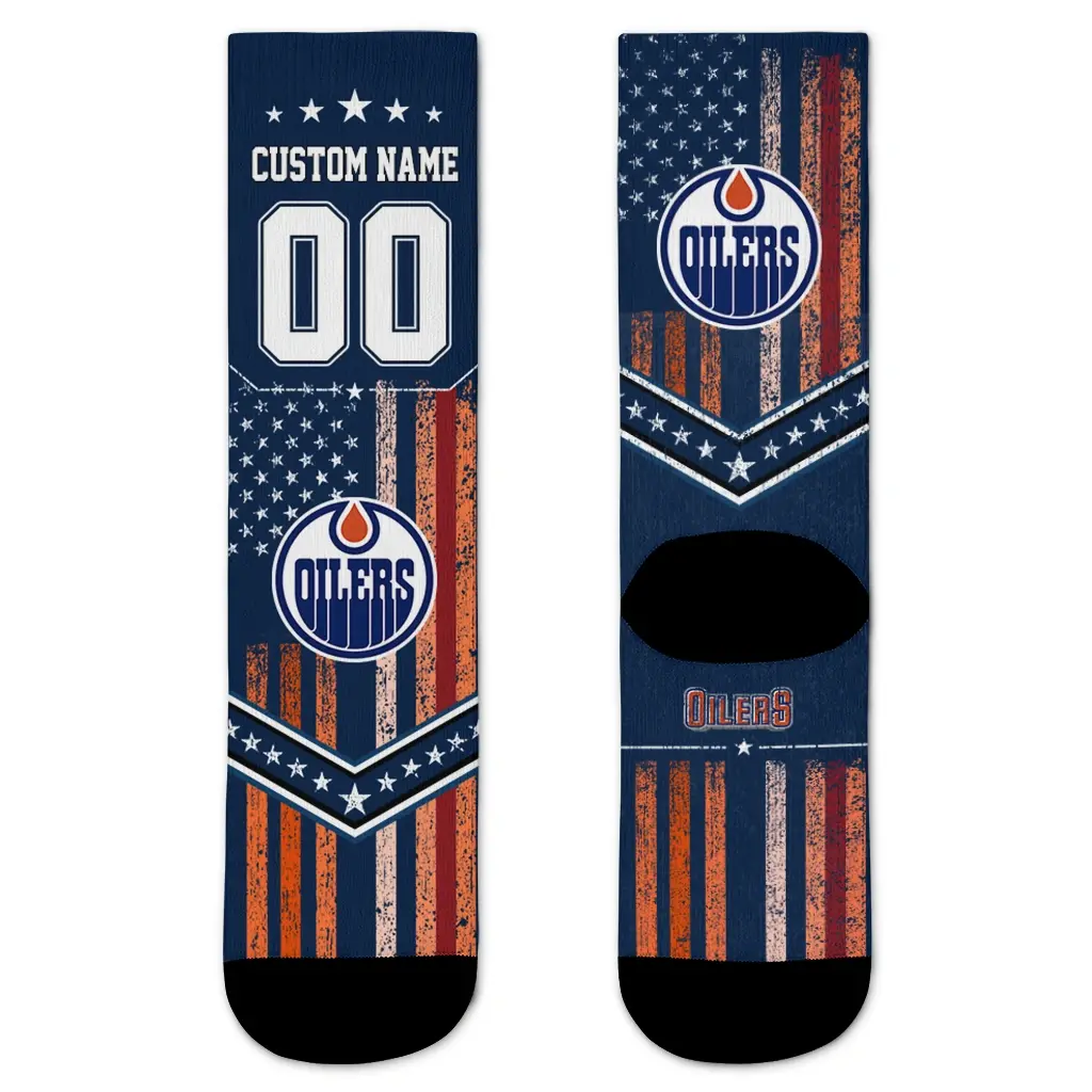 Edmonton Oilers Socks Custom Star Stripes Blue White Best Selling Edmonton Oilers Socks Custom Star Stripes Blue White Best Selling