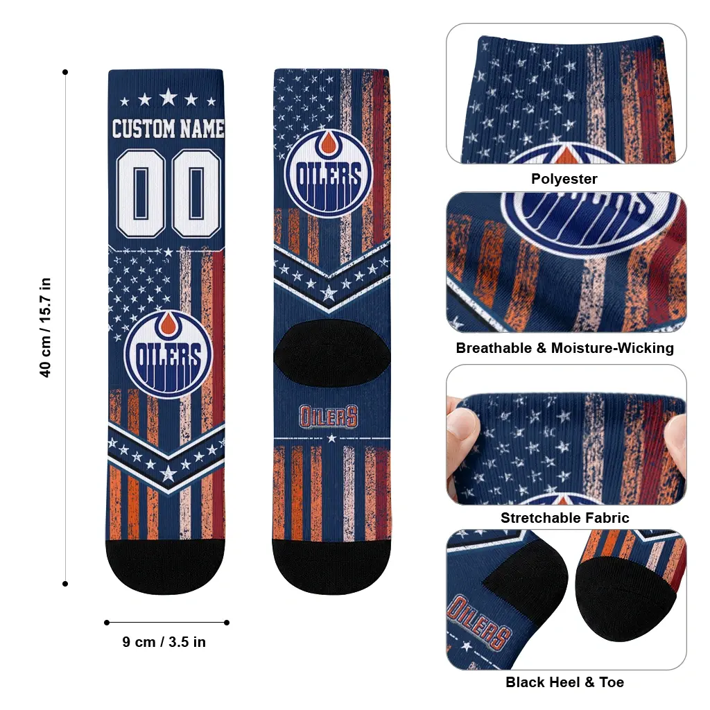 Edmonton Oilers Socks Custom Star Stripes Blue White High Quality Edmonton Oilers Socks Custom Star Stripes Blue White High Quality