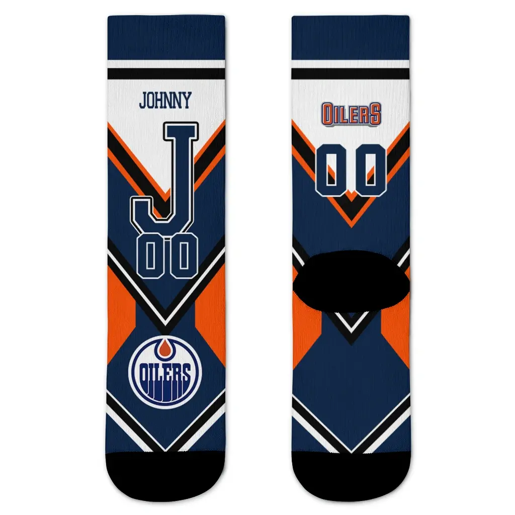 Edmonton Oilers Socks Customized Arrow Blocks Blue Best Selling Edmonton Oilers Socks Customized Arrow Blocks Blue Best Selling