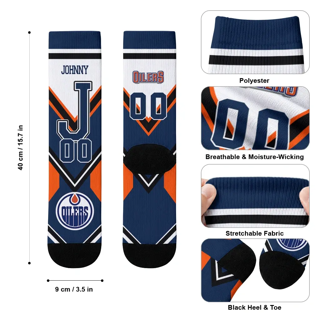Edmonton Oilers Socks Customized Arrow Blocks Blue High Quality Edmonton Oilers Socks Customized Arrow Blocks Blue High Quality