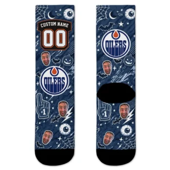 Edmonton Oilers Socks Personalized Scattered Icons Blue Best Selling