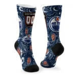 Edmonton Oilers Socks Personalized Scattered Icons Blue Best Selling