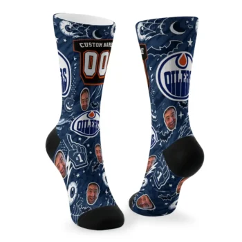 Edmonton Oilers Socks Personalized Scattered Icons Blue Fashion Forward