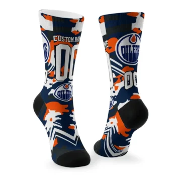 Edmonton Oilers Socks Personalized Woodland Camo Blue Fashion Forward