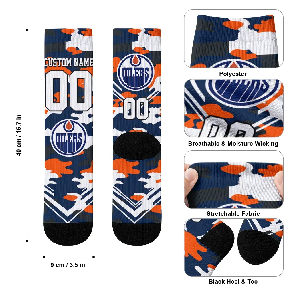 Edmonton Oilers Socks Personalized Woodland Camo Blue High Quality Edmonton Oilers Socks Personalized Woodland Camo Blue High Quality