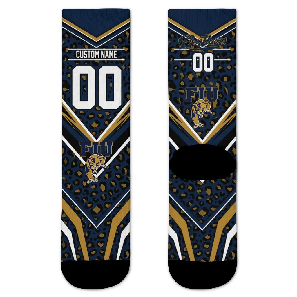 Fiu Panthers Socks Custom Leopard Print Blue Black Best Selling Fiu Panthers Socks Custom Leopard Print Blue Black Best Selling