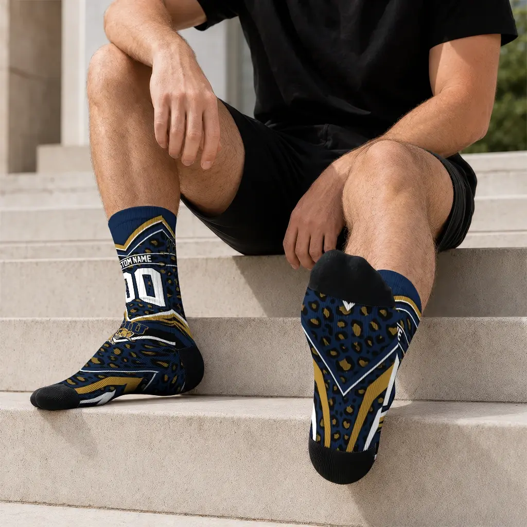 Fiu Panthers Socks Custom Leopard Print Blue Black Latest Model Fiu Panthers Socks Custom Leopard Print Blue Black Latest Model