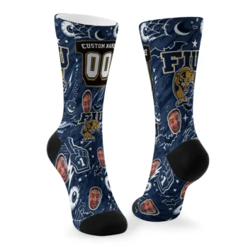 Fiu Panthers Socks Custom Scattered Icons Blue Fashion Forward