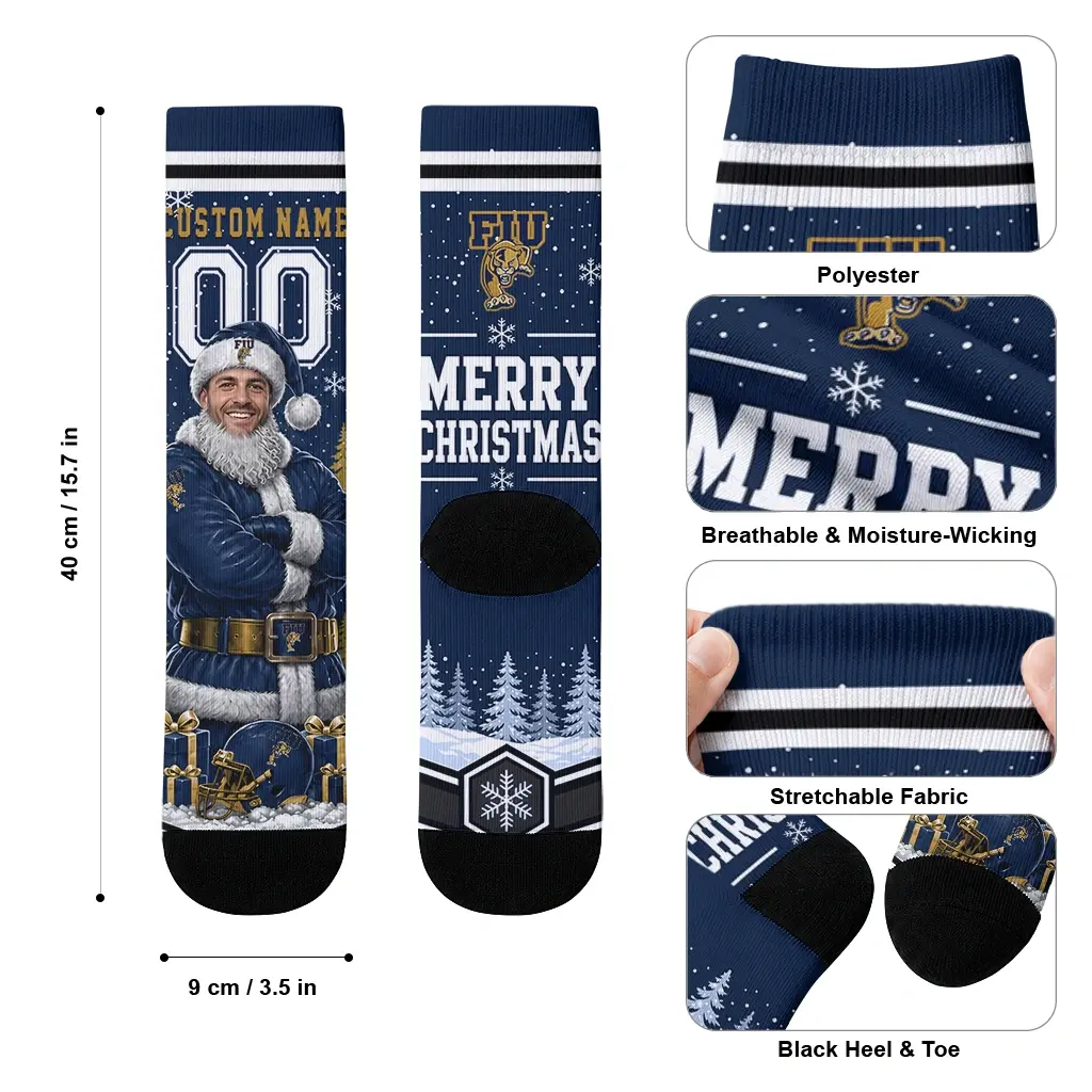 Fiu Panthers Socks Custom Snowy Scene Blue White High Quality Fiu Panthers Socks Custom Snowy Scene Blue White High Quality