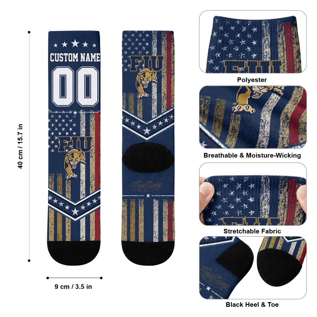 Fiu Panthers Socks Custom Star Stripes Blue White High Quality Fiu Panthers Socks Custom Star Stripes Blue White High Quality