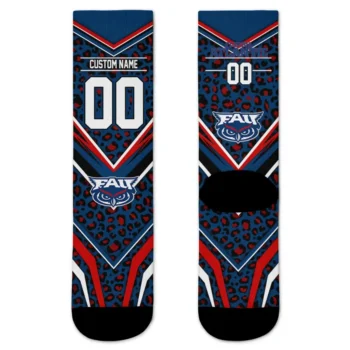 Florida Atlantic Owls Socks Personalized Leopard Print Blue Black Best Selling