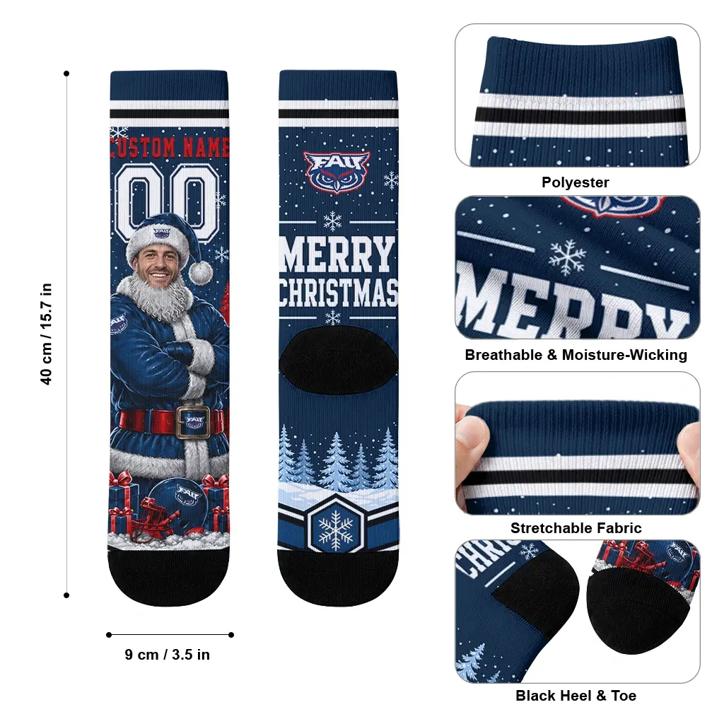 Florida Atlantic Owls Socks Personalized Snowy Scene Blue White High Quality Florida Atlantic Owls Socks Personalized Snowy Scene Blue White High Quality