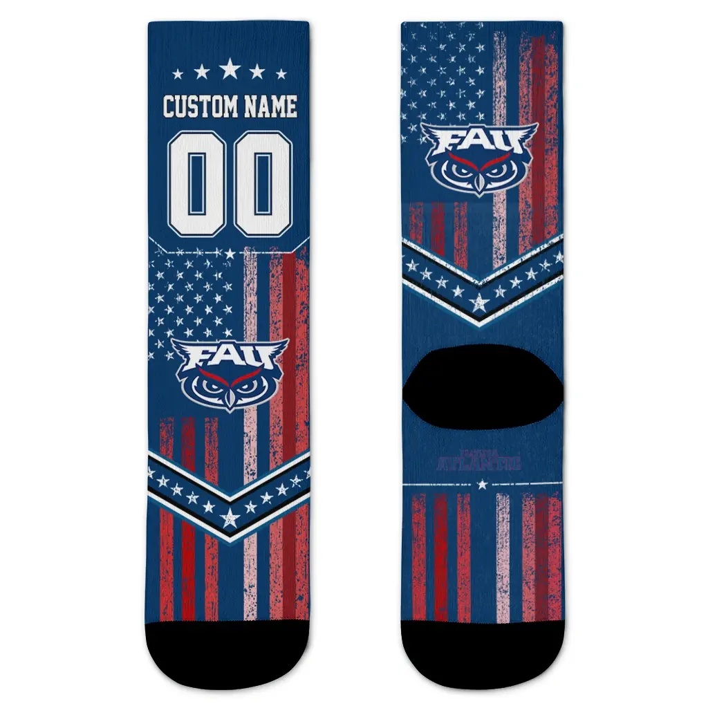 Florida Atlantic Owls Socks Personalized Star Stripes Blue White Best Selling Florida Atlantic Owls Socks Personalized Star Stripes Blue White Best Selling