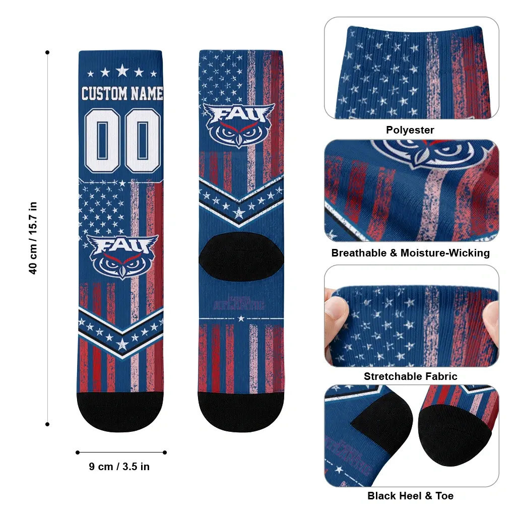 Florida Atlantic Owls Socks Personalized Star Stripes Blue White High Quality Florida Atlantic Owls Socks Personalized Star Stripes Blue White High Quality