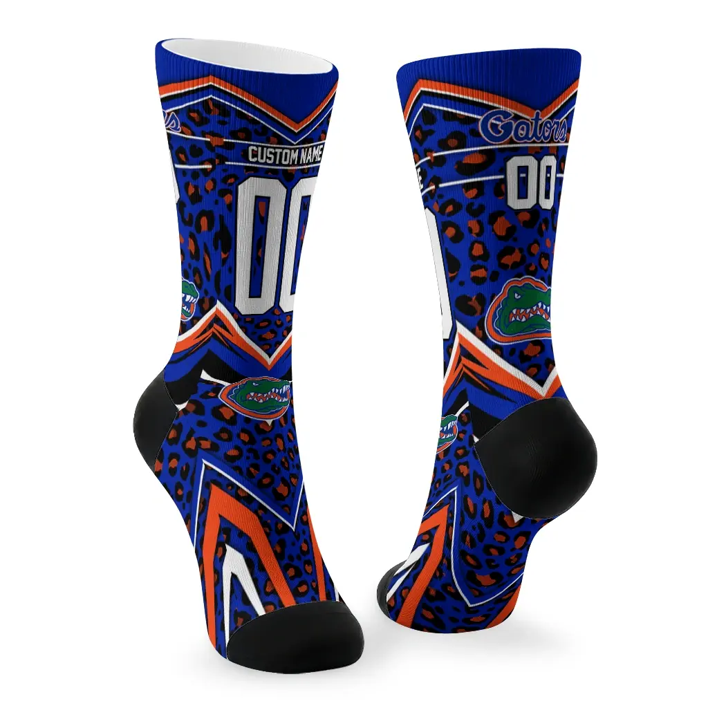 Florida Gators Socks Customized Leopard Print Blue Black Fashion Forward Florida Gators Socks Customized Leopard Print Blue Black Fashion Forward