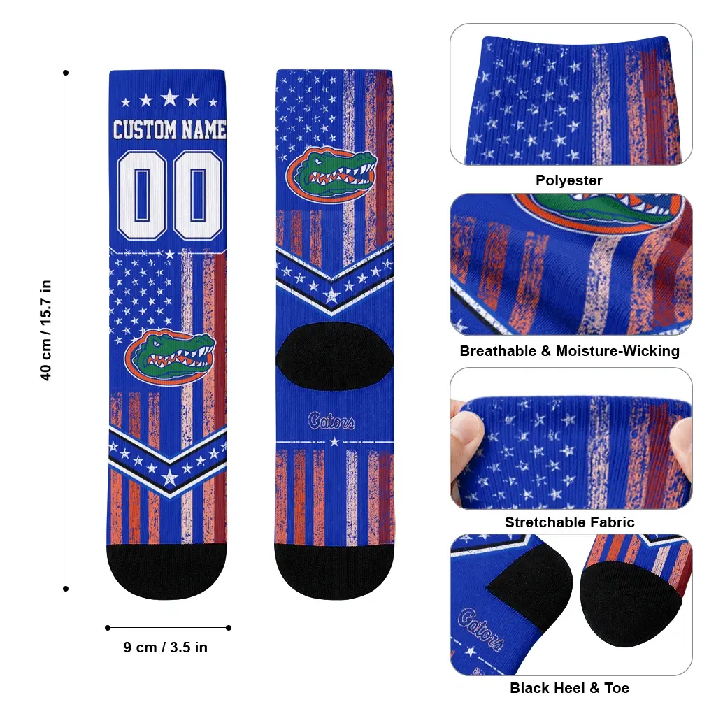 Florida Gators Socks Customized Star Stripes Blue White High Quality Florida Gators Socks Customized Star Stripes Blue White High Quality
