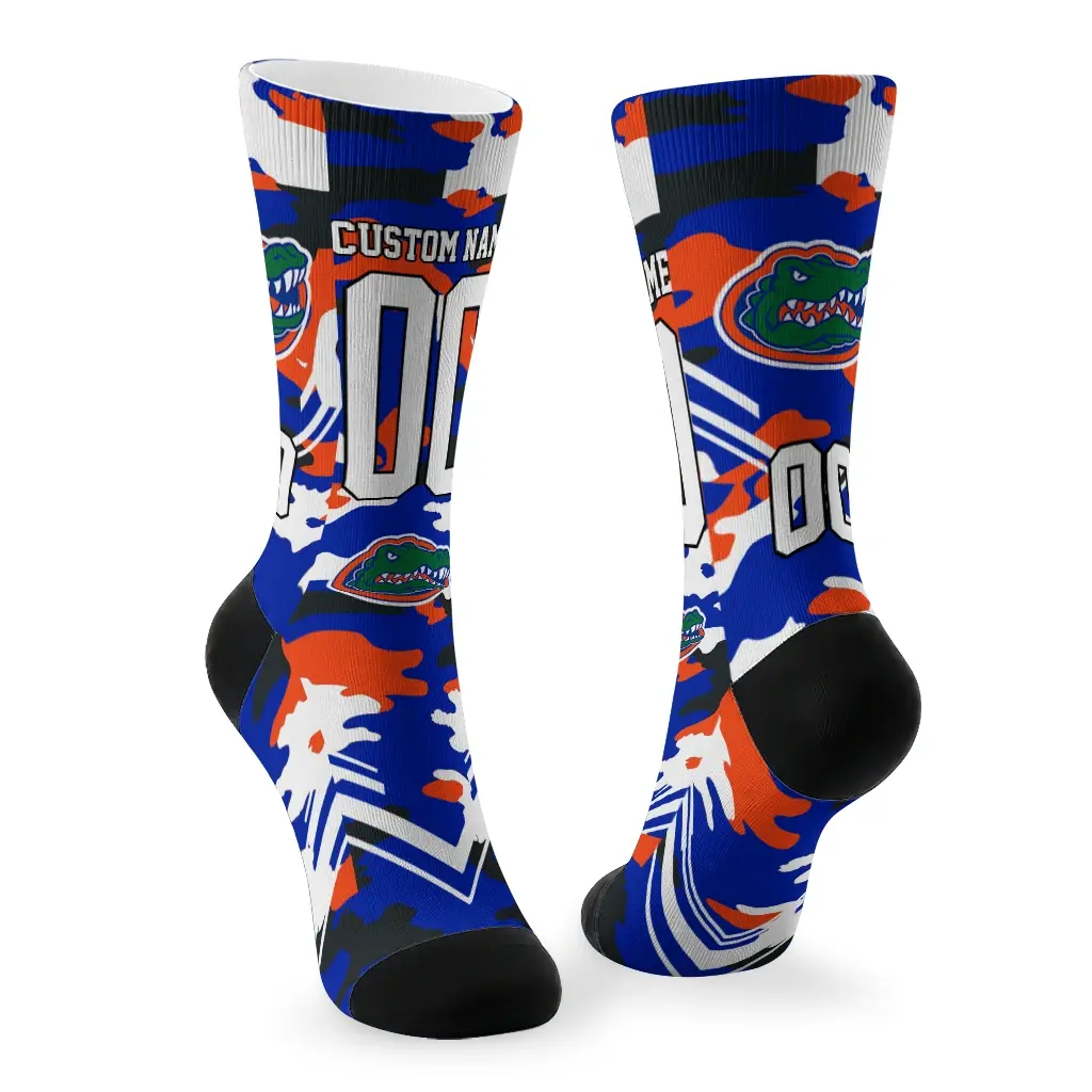 Florida Gators Socks Customized Woodland Camo Blue Fashion Forward Florida Gators Socks Customized Woodland Camo Blue Fashion Forward