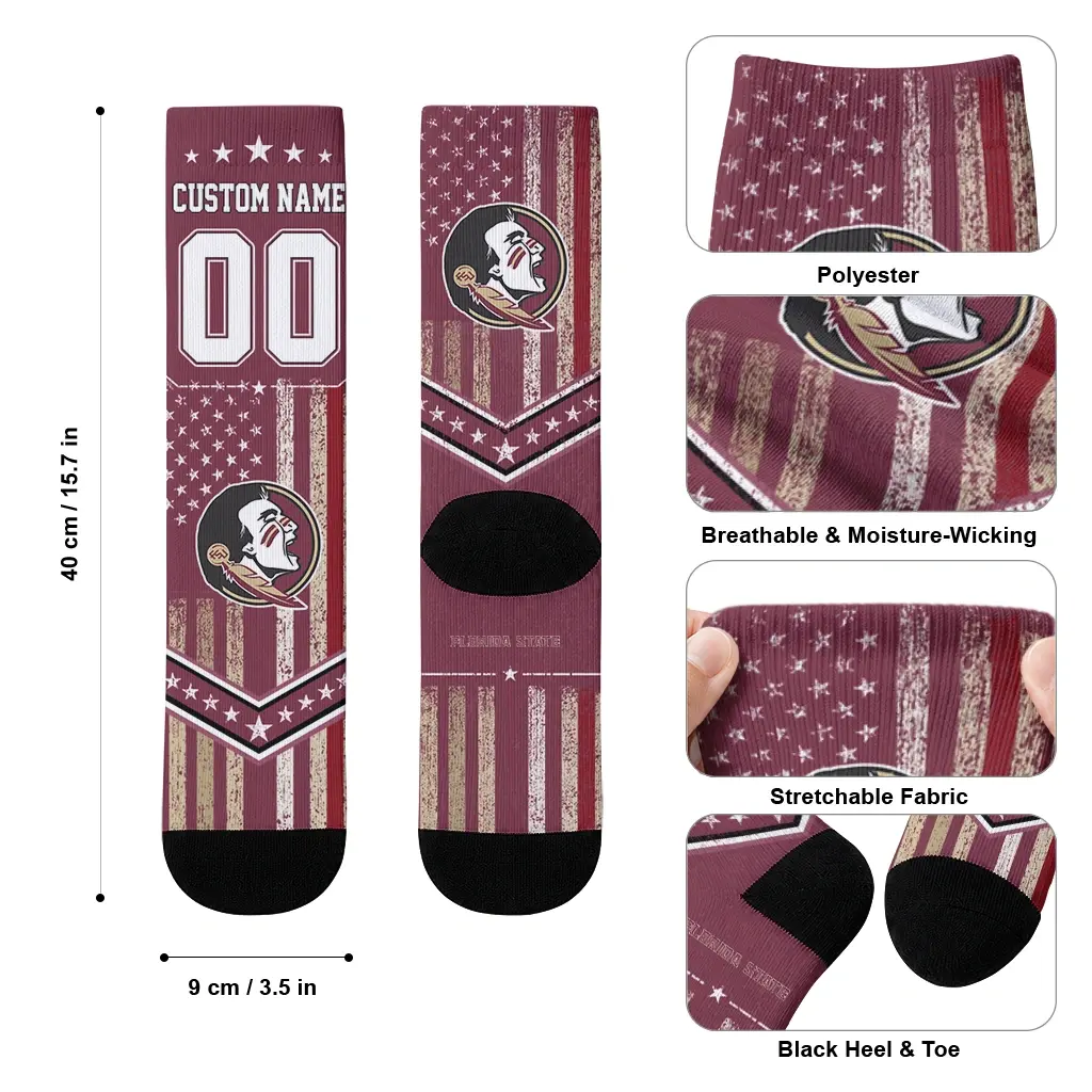Florida State Seminoles Socks Personalized Star Stripes Garnet White High Quality Florida State Seminoles Socks Personalized Star Stripes Garnet White High Quality