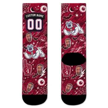 Fresno State Bulldogs Socks Customized Scattered Icons Red Best Selling