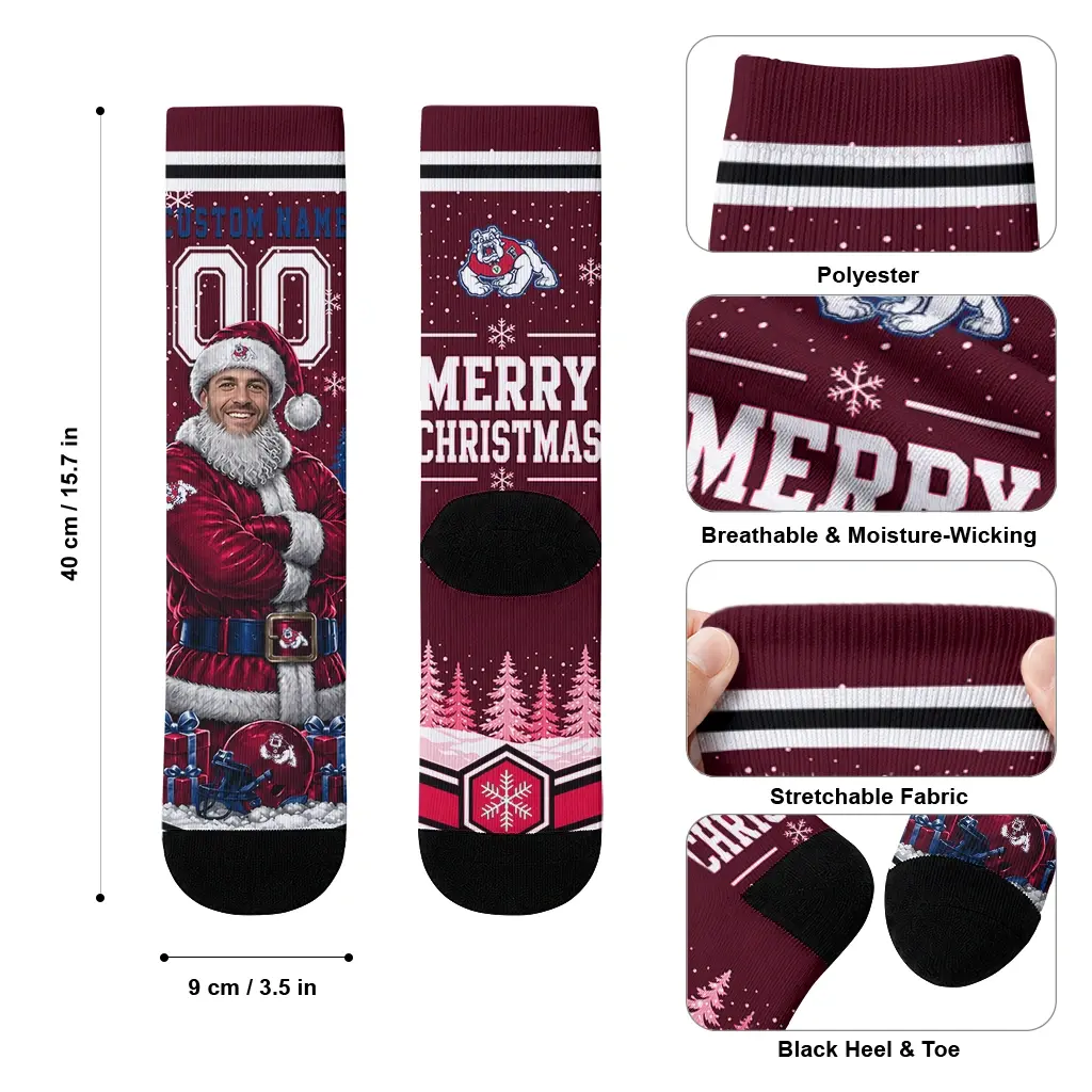 Fresno State Bulldogs Socks Customized Snowy Scene Red White High Quality Fresno State Bulldogs Socks Customized Snowy Scene Red White High Quality