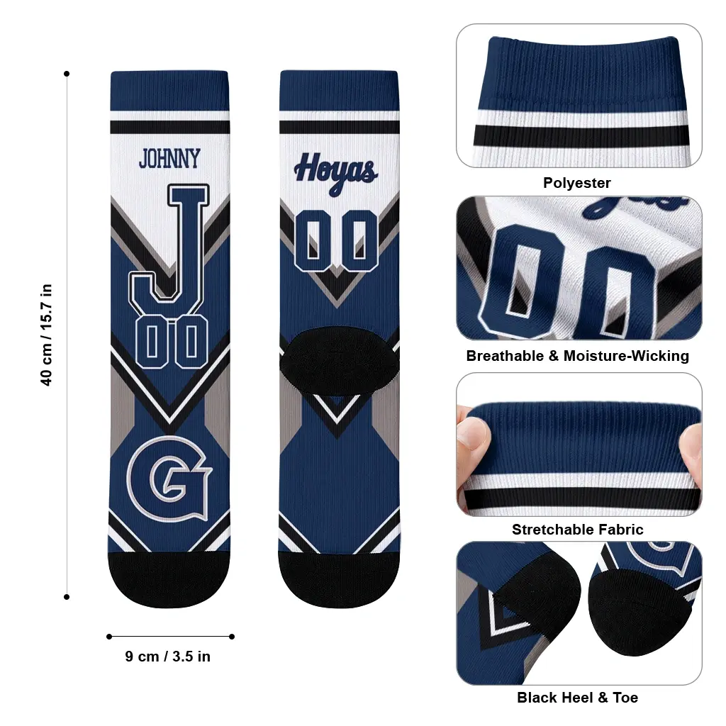 Georgetown Hoyas Socks Personalized Arrow Blocks Blue High Quality Georgetown Hoyas Socks Personalized Arrow Blocks Blue High Quality