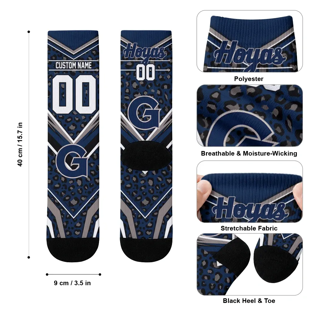 Georgetown Hoyas Socks Personalized Leopard Print Blue Black High Quality Georgetown Hoyas Socks Personalized Leopard Print Blue Black High Quality