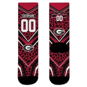 Georgia Bulldogs Socks Custom Leopard Print Red Black Best Selling