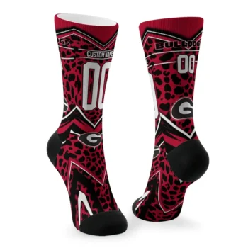Georgia Bulldogs Socks Custom Leopard Print Red Black Fashion Forward