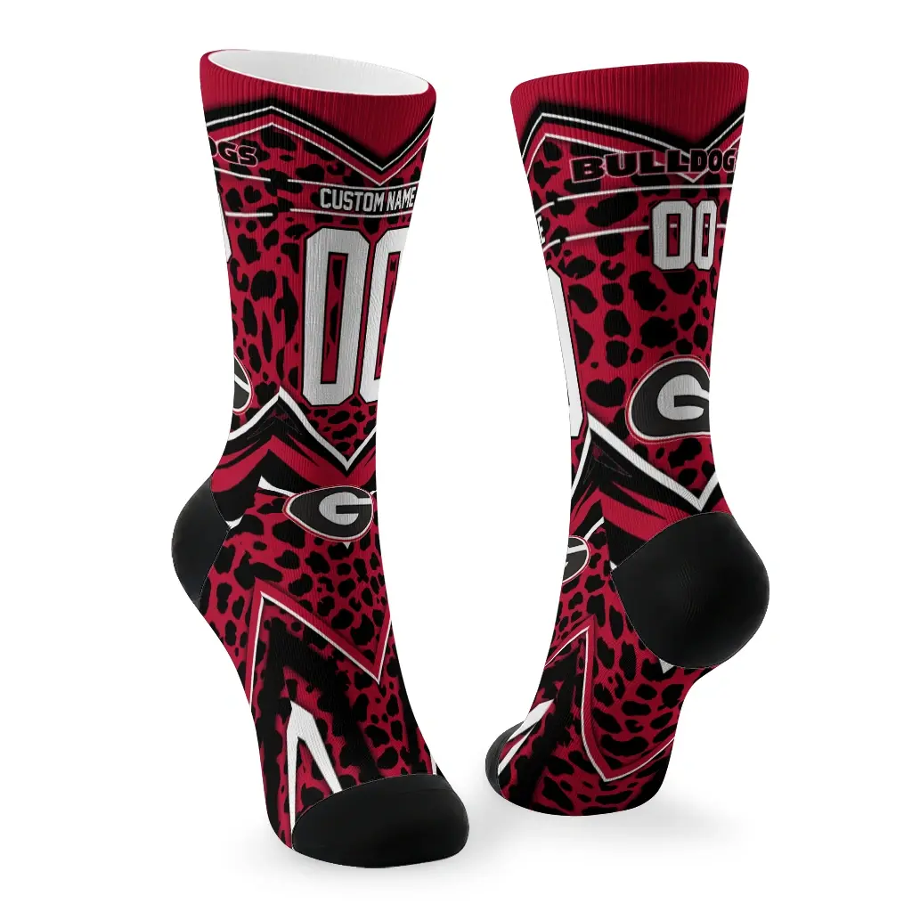 Georgia Bulldogs Socks Custom Leopard Print Red Black Fashion Forward Georgia Bulldogs Socks Custom Leopard Print Red Black Fashion Forward