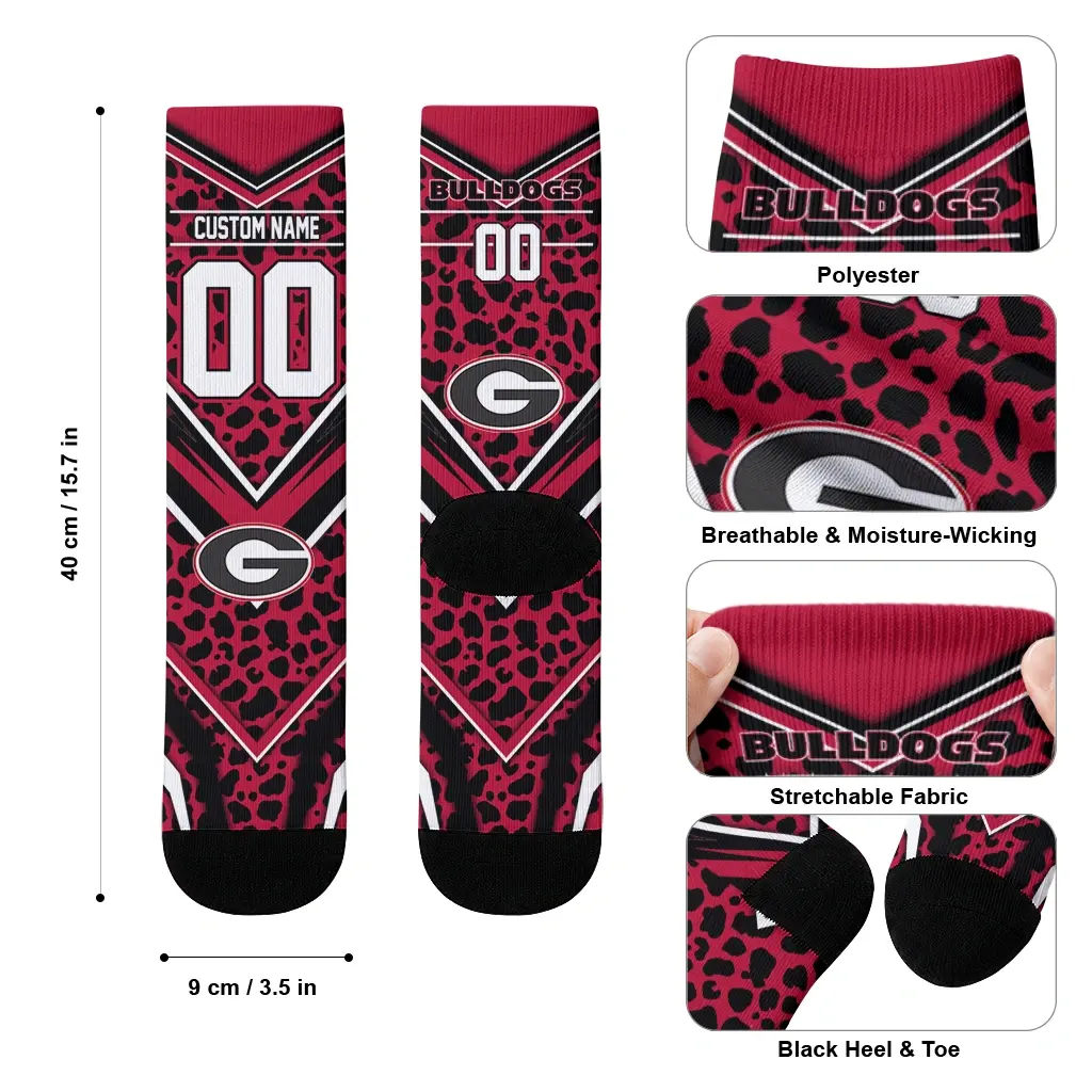 Georgia Bulldogs Socks Custom Leopard Print Red Black High Quality Georgia Bulldogs Socks Custom Leopard Print Red Black High Quality