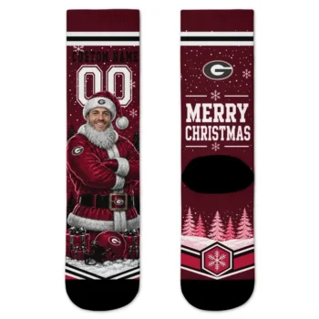 Georgia Bulldogs Socks Custom Snowy Scene Red White Best Selling