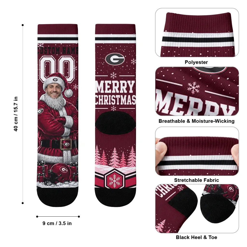 Georgia Bulldogs Socks Custom Snowy Scene Red White High Quality Georgia Bulldogs Socks Custom Snowy Scene Red White High Quality