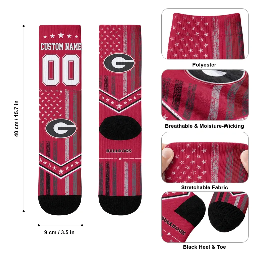 Georgia Bulldogs Socks Custom Star Stripes Red White High Quality Georgia Bulldogs Socks Custom Star Stripes Red White High Quality