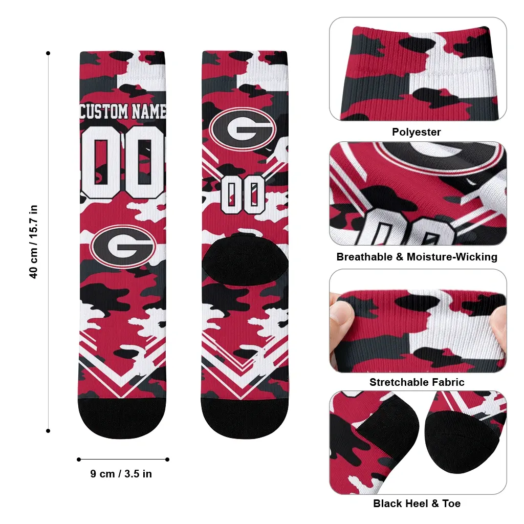 Georgia Bulldogs Socks Custom Woodland Camo Red High Quality Georgia Bulldogs Socks Custom Woodland Camo Red High Quality