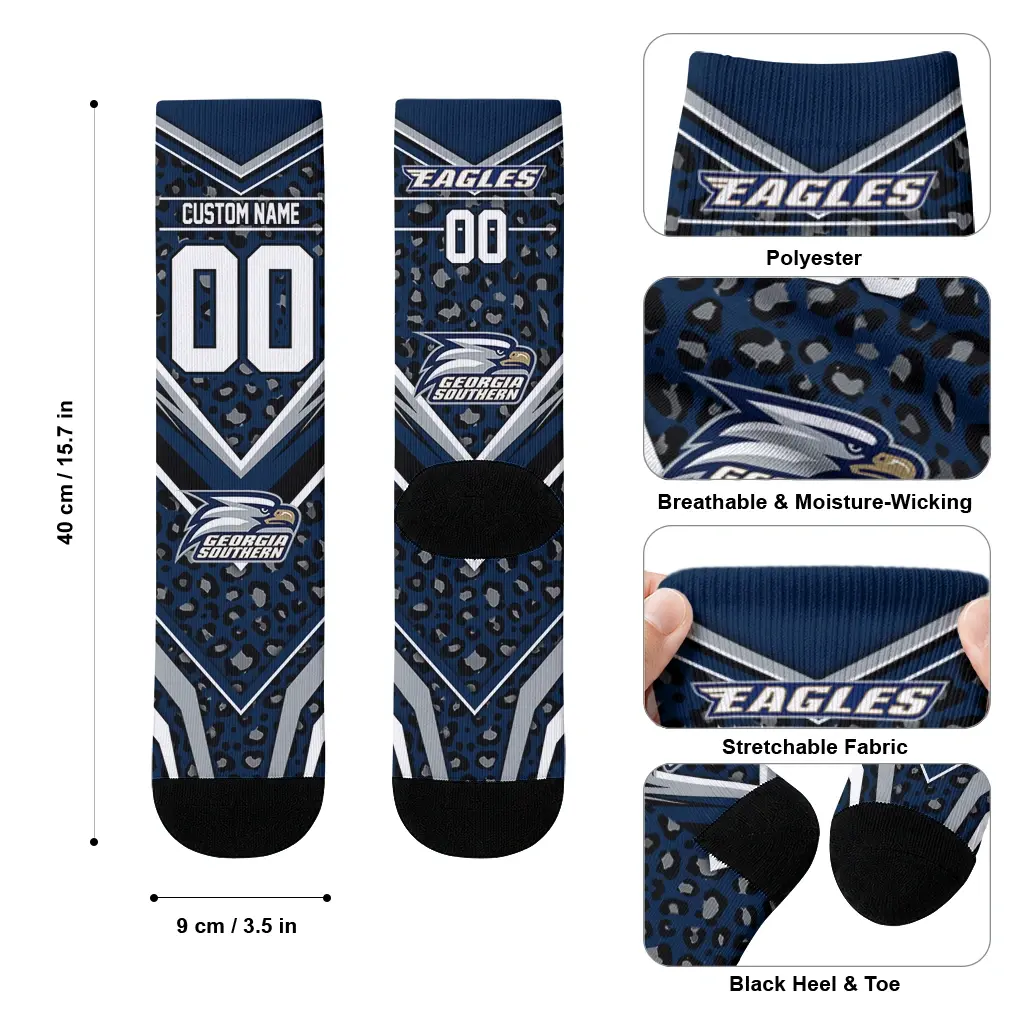 Georgia Southern Eagles Socks Customized Leopard Print Blue Black High Quality Georgia Southern Eagles Socks Customized Leopard Print Blue Black High Quality