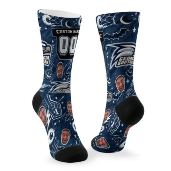 Georgia Southern Eagles Socks Customized Scattered Icons Blue Fashion Forward