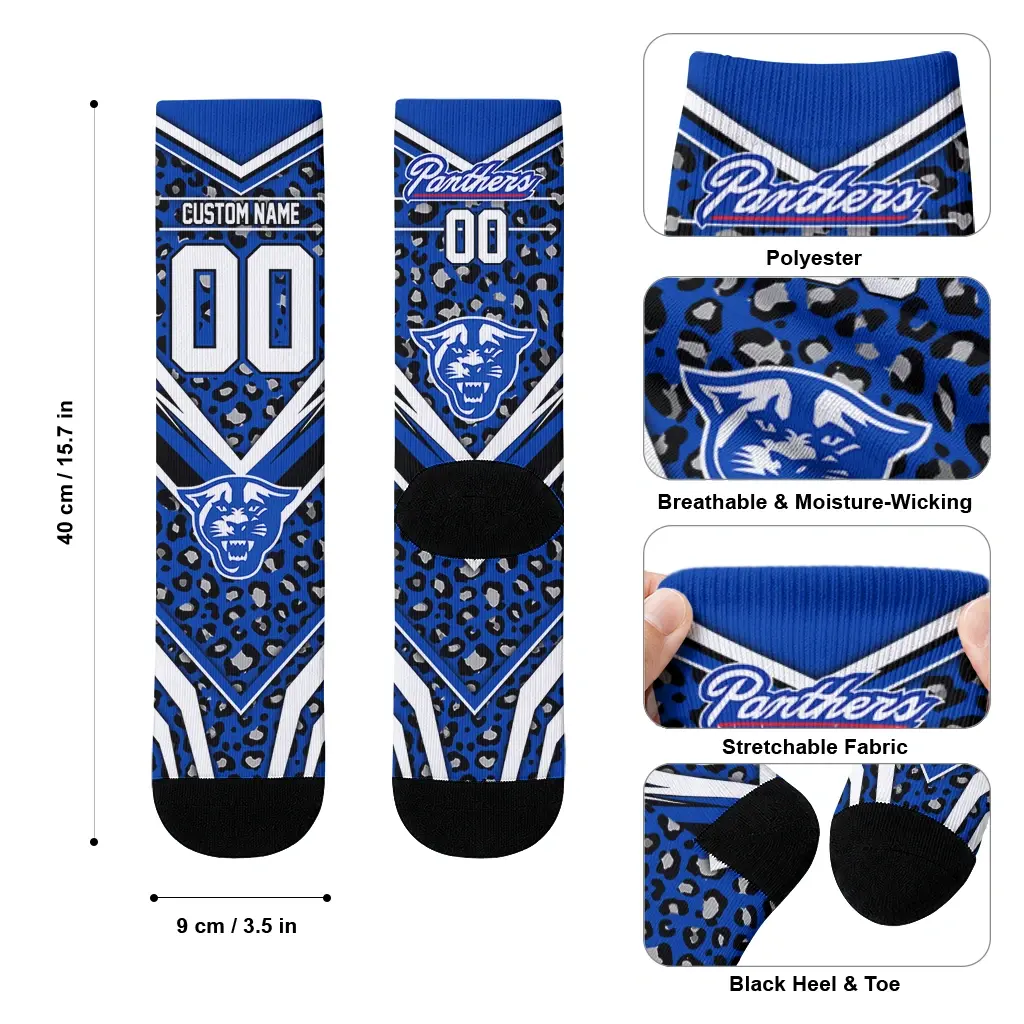 Georgia State Panthers Socks Personalized Leopard Print Blue Black High Quality Georgia State Panthers Socks Personalized Leopard Print Blue Black High Quality