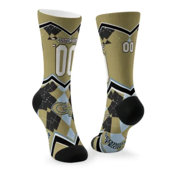 Georgia Tech Yellow Jackets Socks Customized Argyle Pattern Gold Fashion Forward