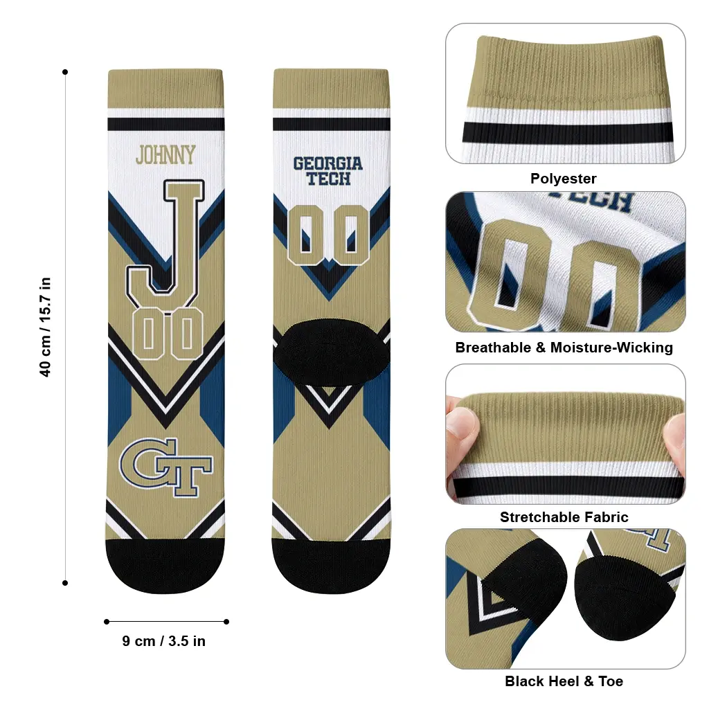 Georgia Tech Yellow Jackets Socks Customized Arrow Blocks Gold High Quality Georgia Tech Yellow Jackets Socks Customized Arrow Blocks Gold High Quality