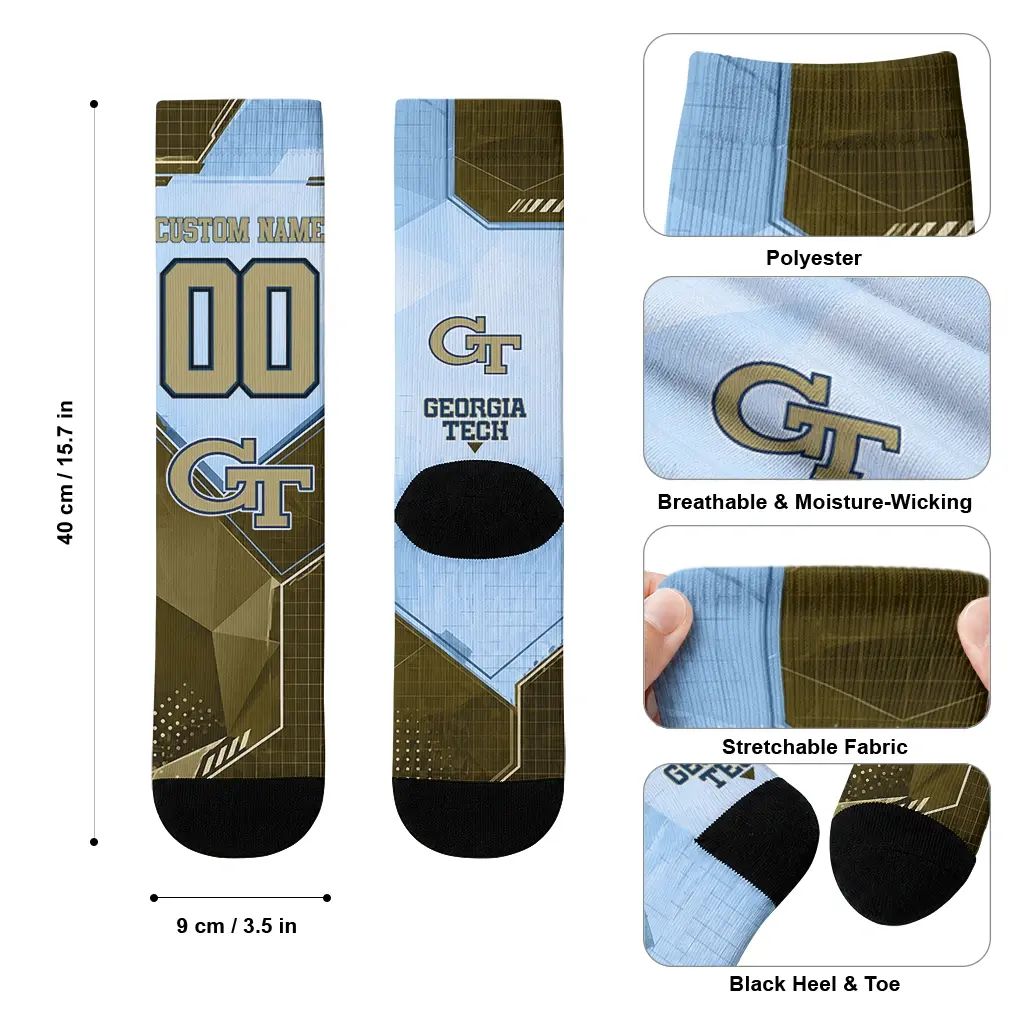 Georgia Tech Yellow Jackets Socks Customized Geometric Tech Gold High Quality Georgia Tech Yellow Jackets Socks Customized Geometric Tech Gold High Quality