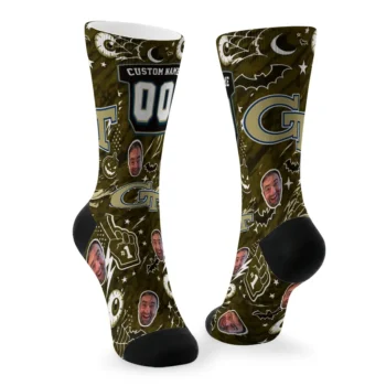 Georgia Tech Yellow Jackets Socks Customized Scattered Icons Gold Fashion Forward