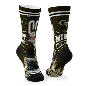 Georgia Tech Yellow Jackets Socks Customized Snowy Scene Gold White Fashion Forward