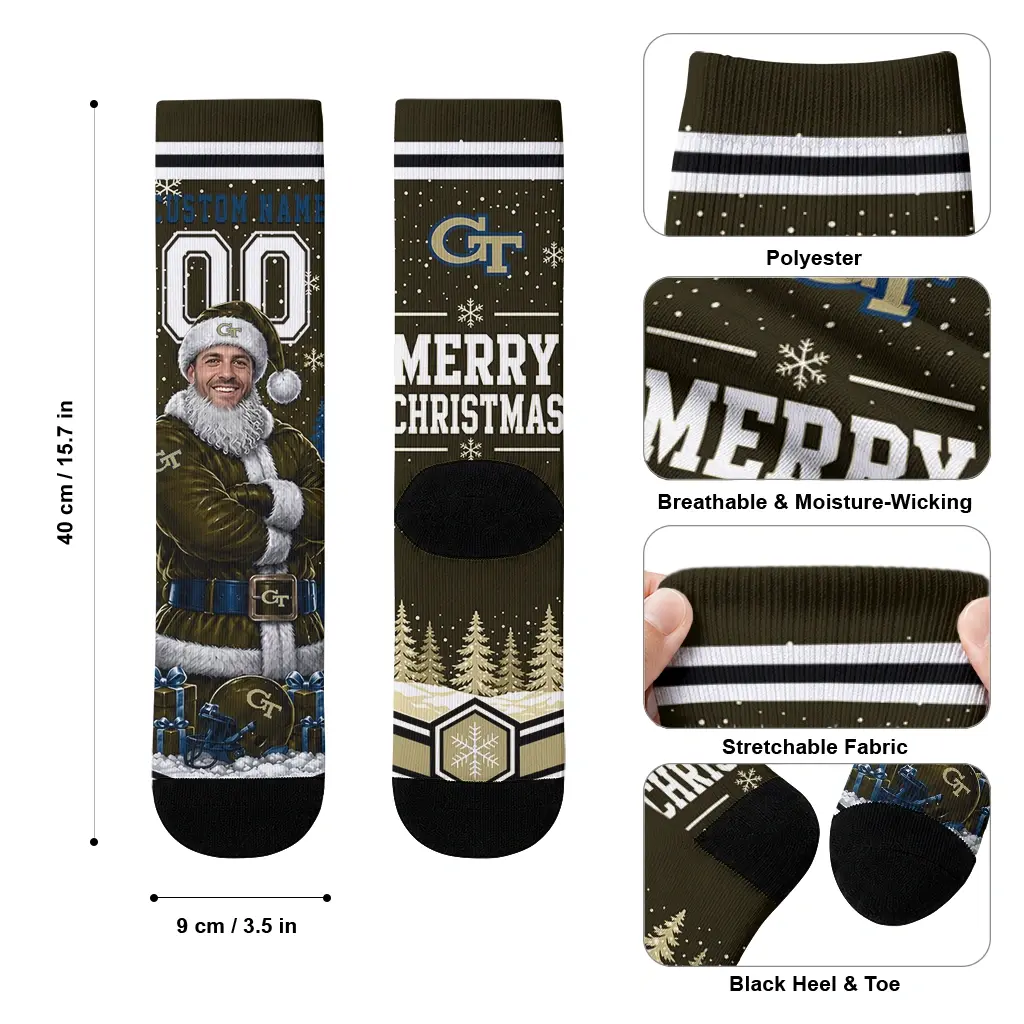 Georgia Tech Yellow Jackets Socks Customized Snowy Scene Gold White High Quality Georgia Tech Yellow Jackets Socks Customized Snowy Scene Gold White High Quality