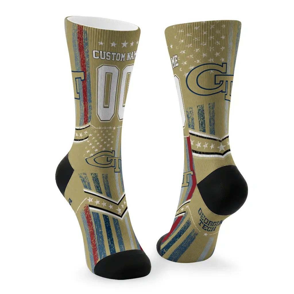 Georgia Tech Yellow Jackets Socks Customized Star Stripes Gold White Fashion Forward Georgia Tech Yellow Jackets Socks Customized Star Stripes Gold White Fashion Forward