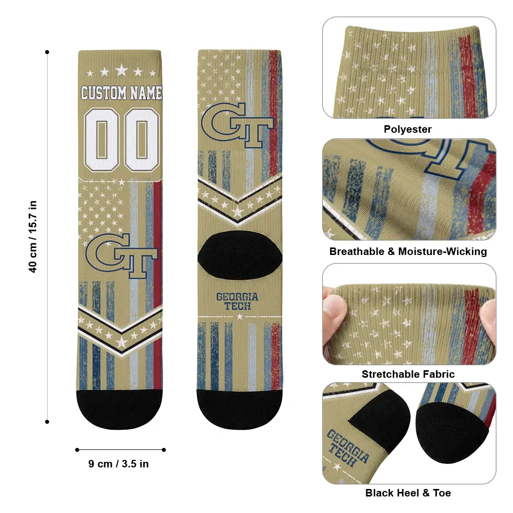 Georgia Tech Yellow Jackets Socks Customized Star Stripes Gold White High Quality Georgia Tech Yellow Jackets Socks Customized Star Stripes Gold White High Quality