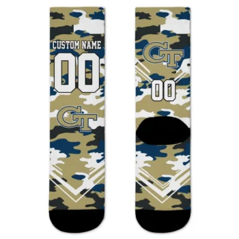Georgia Tech Yellow Jackets Socks Customized Woodland Camo Gold Best Selling