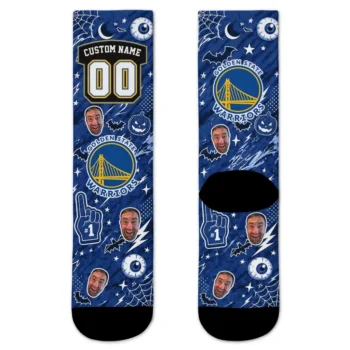 Golden State Warriors Socks Custom Scattered Icons Blue Best Selling