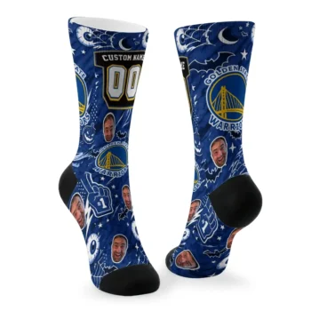Golden State Warriors Socks Custom Scattered Icons Blue Fashion Forward