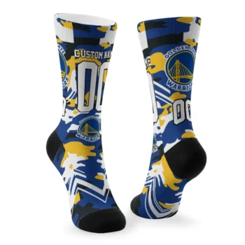 Golden State Warriors Socks Custom Woodland Camo Blue Fashion Forward