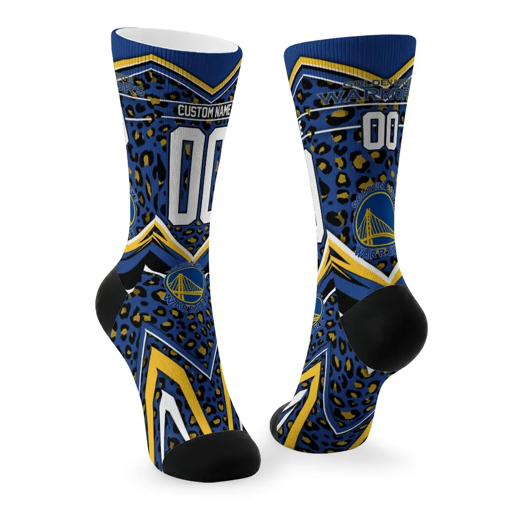 Golden State Warriors Socks Personalized Leopard Print Blue Black Fashion Forward Golden State Warriors Socks Personalized Leopard Print Blue Black Fashion Forward